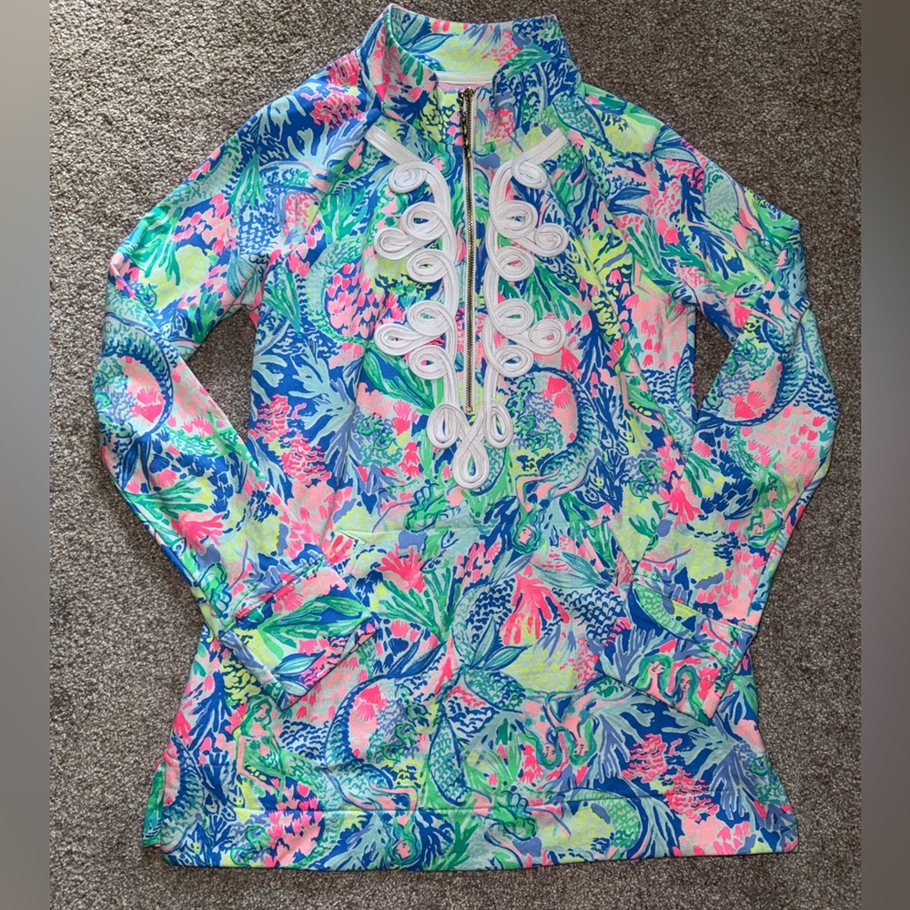 Lilly Pulitzer Mermaid’s Cove Pink Blue Lattice Skipper Popover Pullover XXS